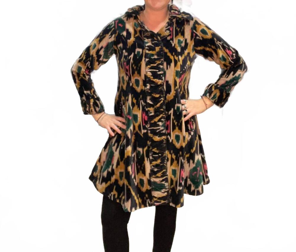 NEW PAPERLACE ikat velvet knee length jacket in multi color